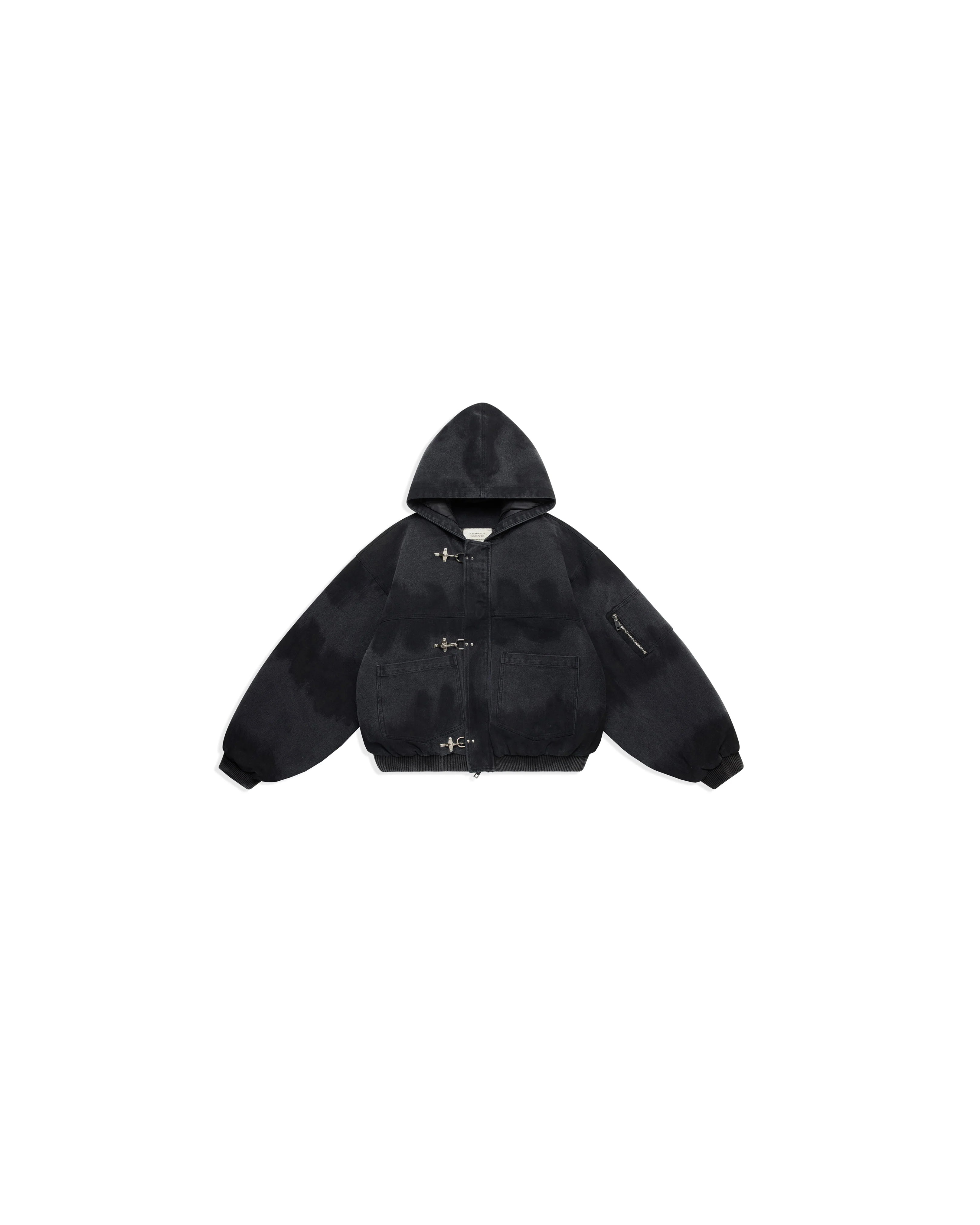 Shige 15oz Washed Black Canvas Clasp Bomber Jacket