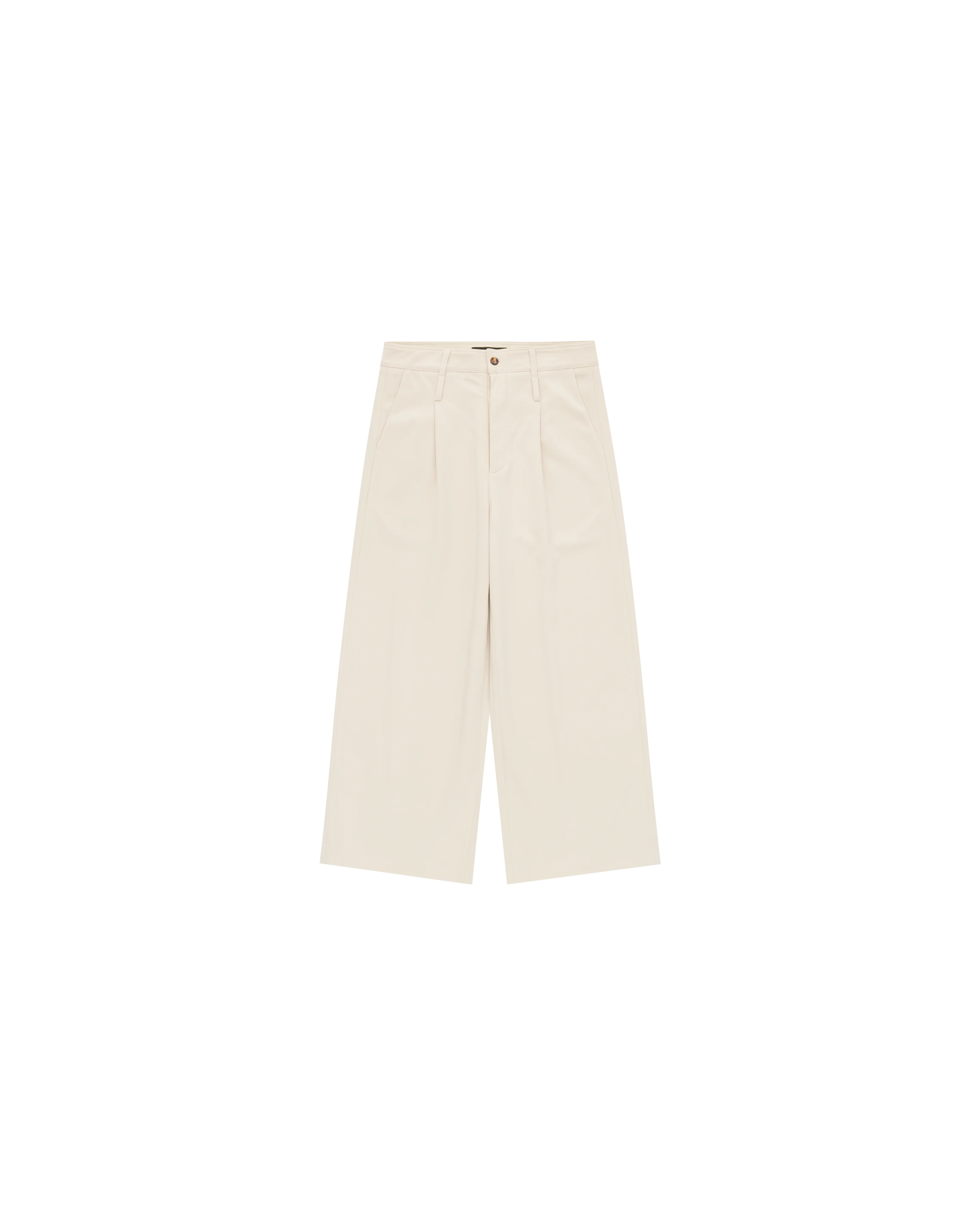 Double Waist Beige Wool Wide Leg Pants