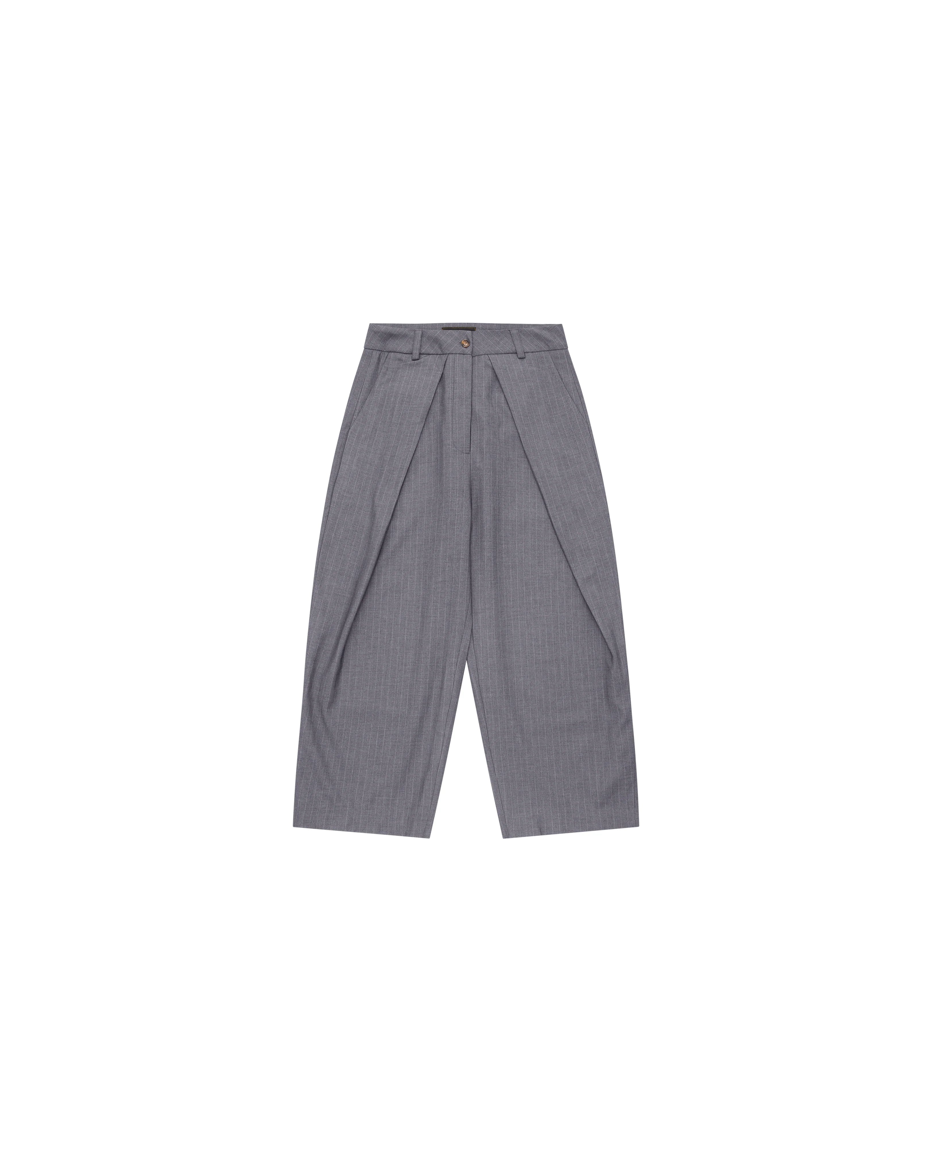 Sūtsu Diamond Pleated Wool Blend Granite Pinstripe Trousers