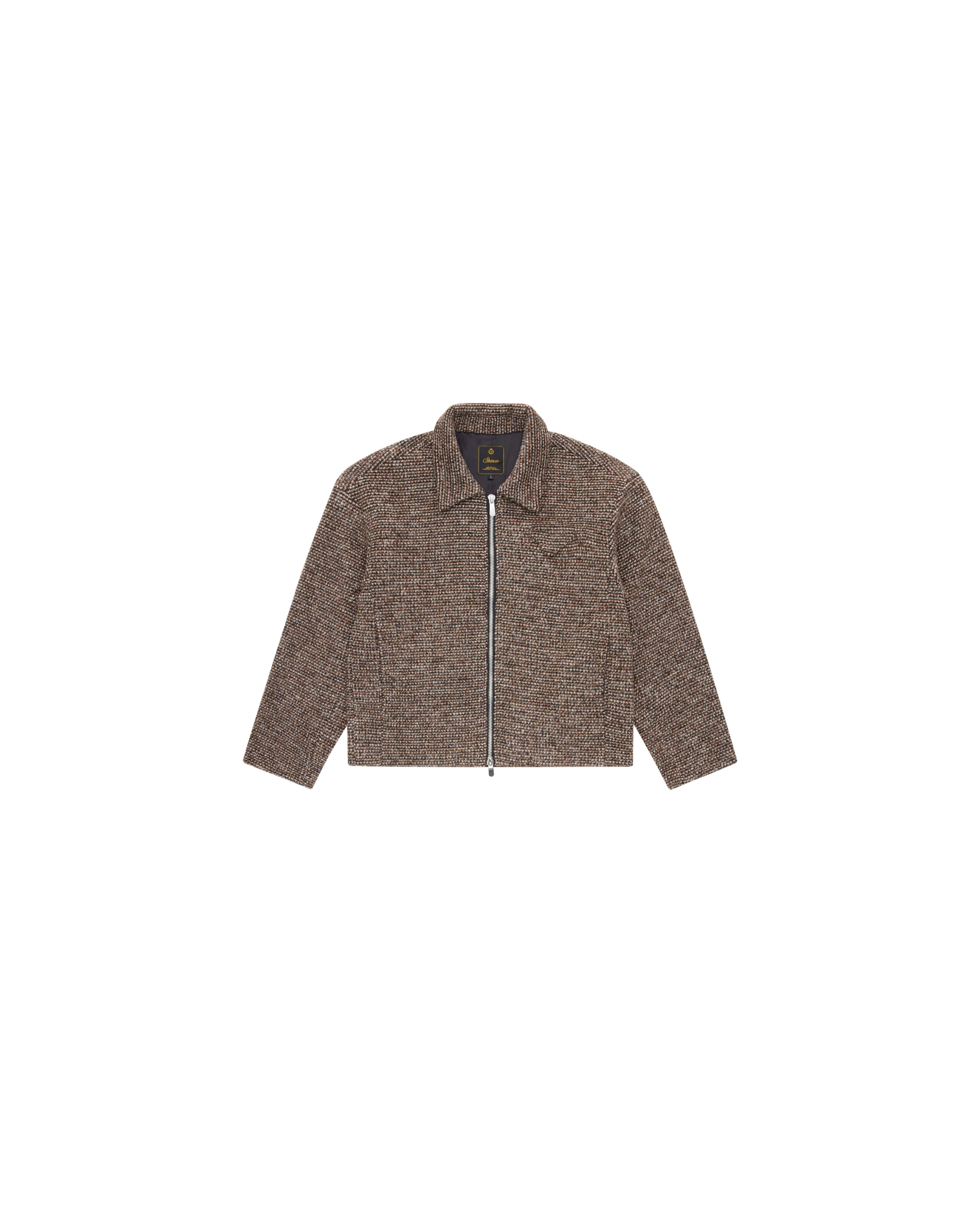 Brown Speckled Wool Zip Up Jacket