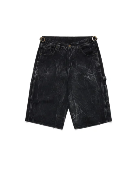 Shinzo Brand Sagyōgi Black Washed Phat Cut Denim Shorts