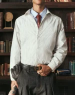 Sūtsu Cropped White/Black Pinstripe Button Up Shirting