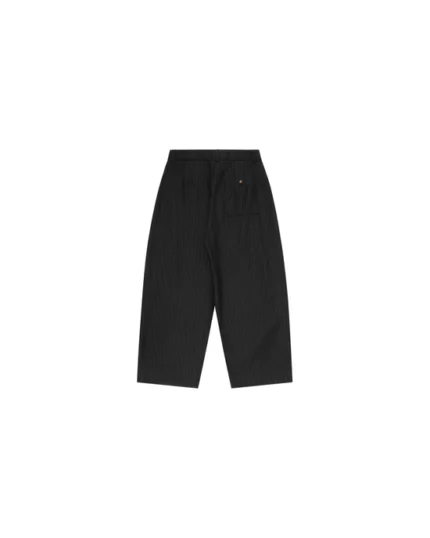 Sūtsu Diamond Pleated Wool Blend Black Pinstripe Trousers