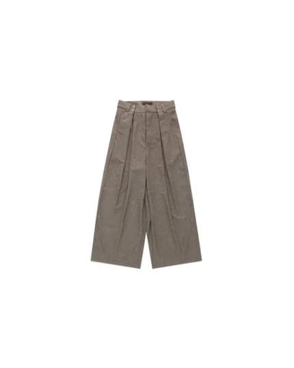 Gyokudō Light Brown Adjustable Pleated Wide Leg Wool Suit Pants